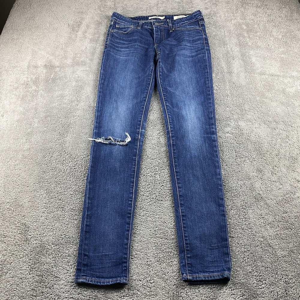 Levis 711 Skinny Jeans Womens 25‎ Blue Medium Wash Low Rise Distressed